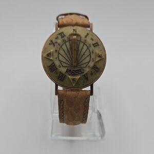 Vintage Fossil Tan Leather Strap Watch with Unique Sundial Face